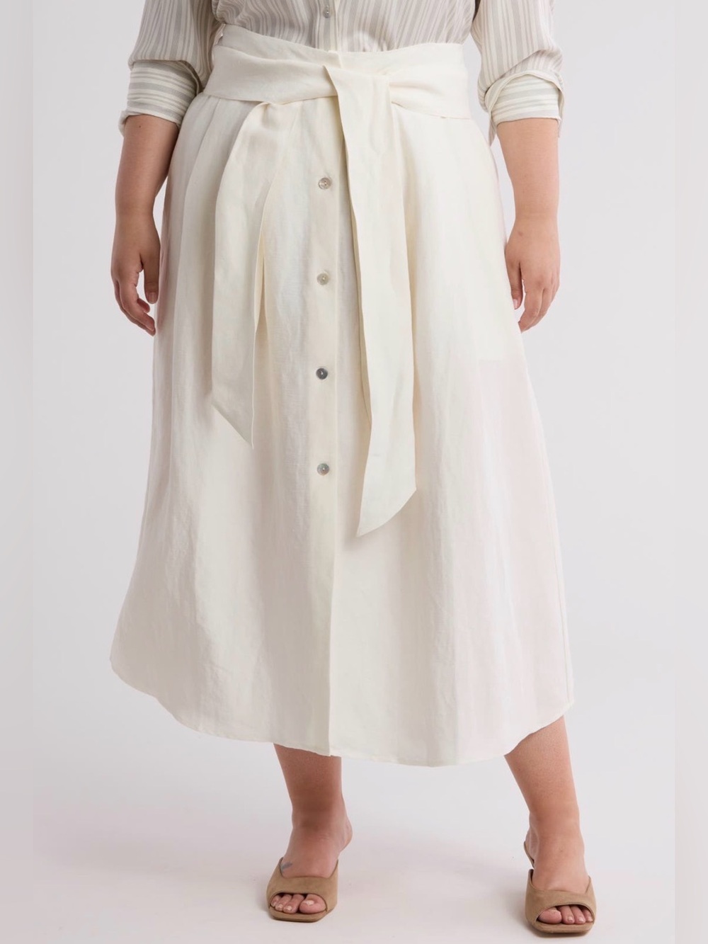 Vince Belted Linen Blend Women's Cream Button-Front Midi Skirt NWT Size 1x